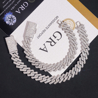 Chaîne cubaine en argent S925 de 12 mm, double rangée de moissanite, bracelet et collier cubains trapézoïdaux, best-seller hip-hop