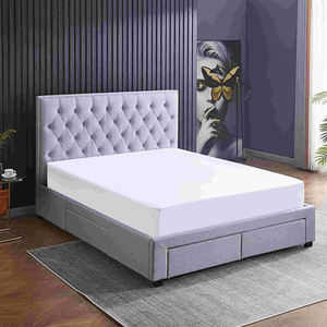 Modern Upholstered <b>Bed</b> with Storage Drawers Queen Size Grey Fabric Soft <b>Bed</b> with Wood Slats - Product Image 3