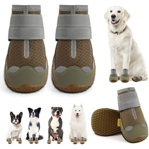 Vente en gros chaude 4 pièces/ensemble chaussures et chaussettes pour animaux de compagnie bottes pour chien respirantes antidérapantes tissu microfibre caoutchouc avec bandes réfléchissantes - Product Image 5