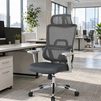 Chaise de bureau ergonomique à dossier haut en maille avec base chromée, appui-tête, soutien lombaire et roulettes pivotantes pour bureau à domicile et bureau de jeu