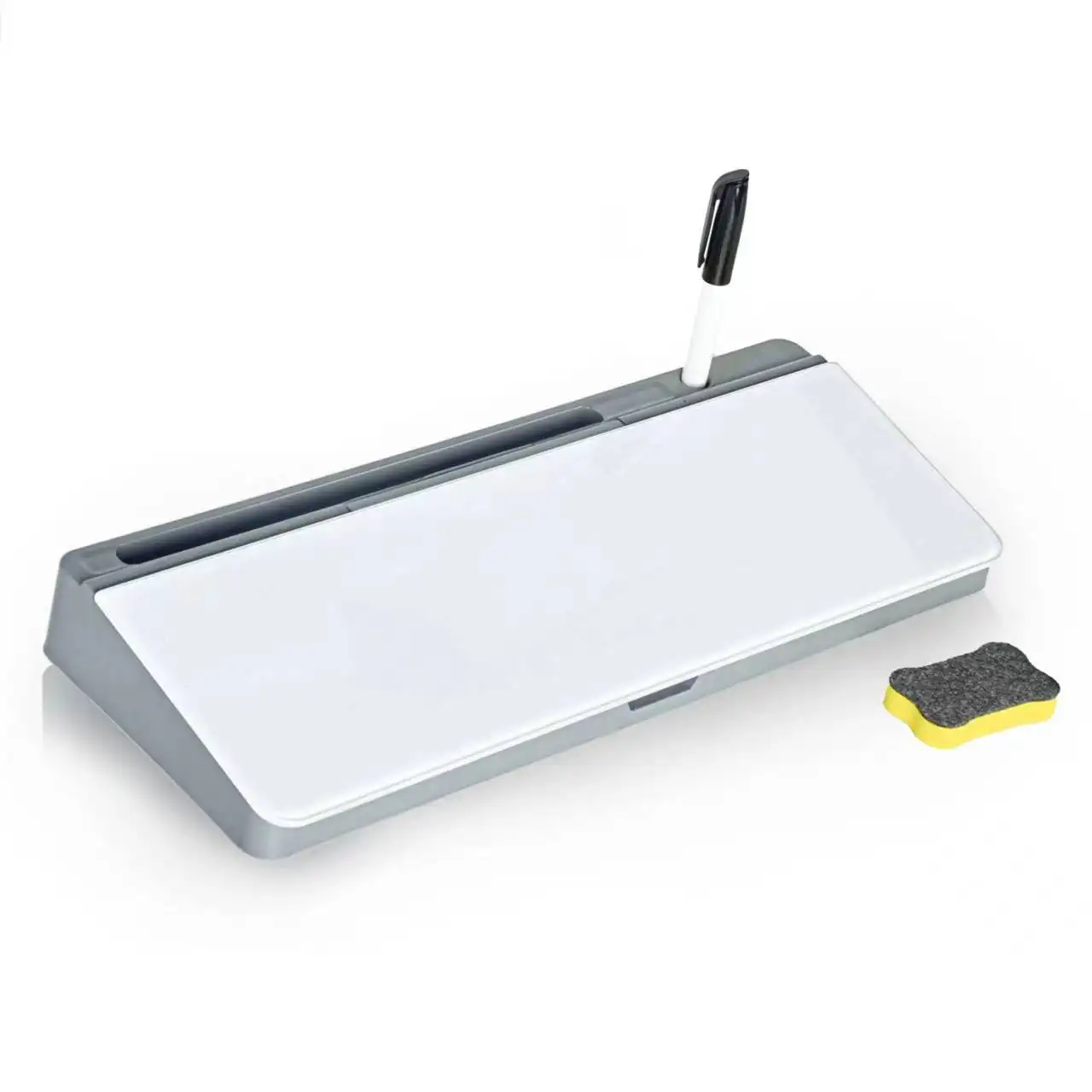Tableau blanc de bureau en verre avec calculatrice de base