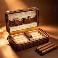 GUEVARA Étui portable pour cigares en cuir de crocodile de qualité supérieure avec doublure en bois de cèdre et humidificateur, capacité de 4 cigares
