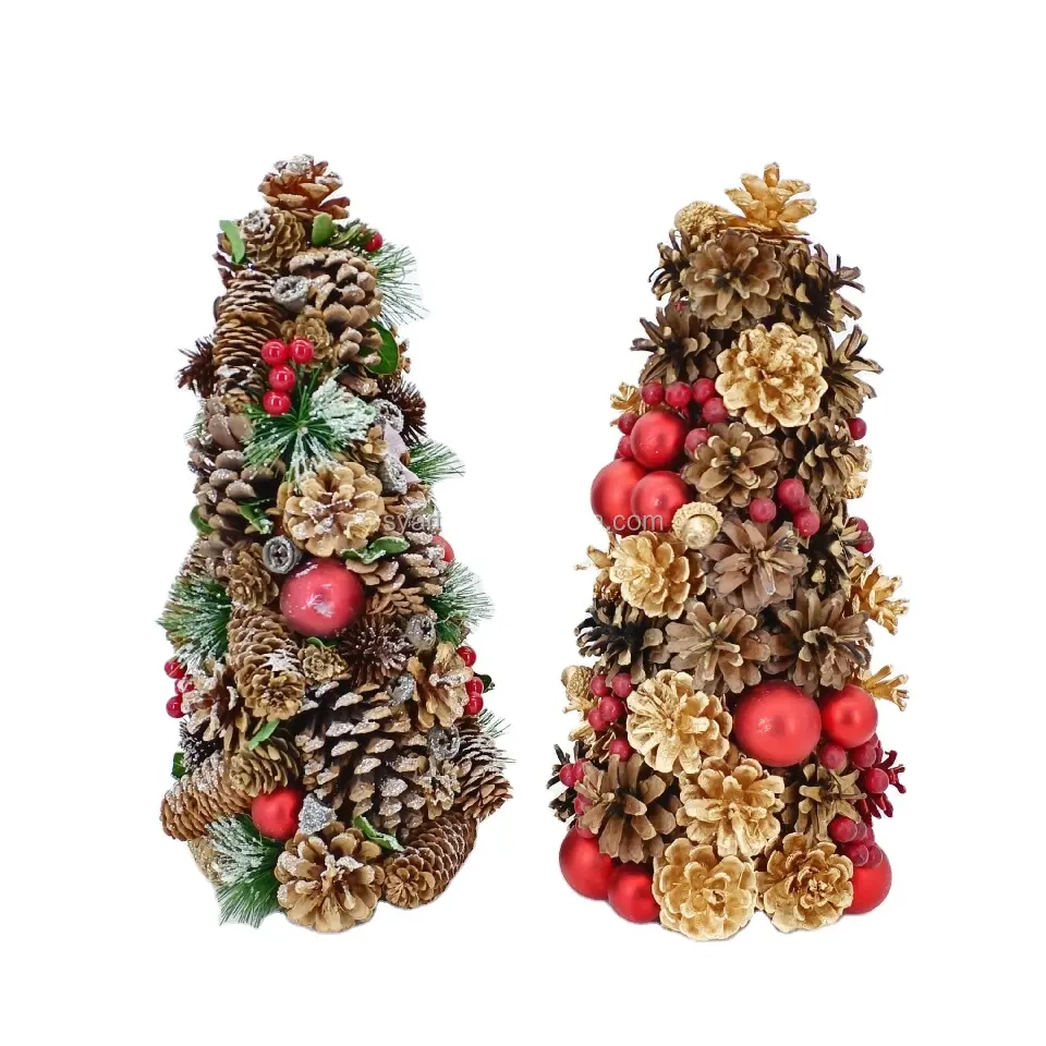 Christmas decor table ornaments pinecone cherry wooden christmas tree decorations for home