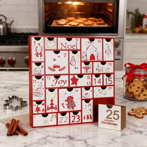 <b>Red</b> Wooden Advent Calendar 2025, 11.8" with 25 Storage Drawers, Christmas Countdown Calendar for Holiday Decoration - Product Image 3