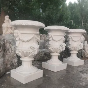 Jardinière de pot de fleur en pierre de marbre de grande taille creusée à la main de style occidental