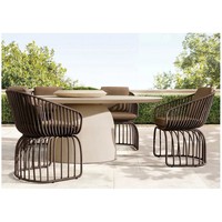 Luxuriöse Gartenmöbel Aluminiumrahmen Wetterfeste Seilgeflecht Outdoor-Esszimmerstühle