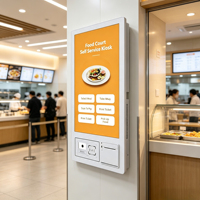 Kiosque de commande automatique à écran tactile mural de 21,5 pouces avec imprimante, lecteur de code QR, lecteur de cartes pour restauration rapide, café, restaurant, hôtel