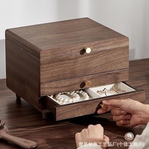 Jewelry Storage <b>Box</b> Black Walnut Wood Rectangle Large Capacity With Drawers For Necklaces <b>Earrings</b> Desktop Organization - Product Image 3