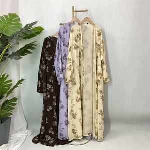 Floral Printed Chiffon Abaya Women Elegant Tie Sleeve Open Front Kimono Modest Dubai Muslim <b>Dress</b> <b>For</b> Wedding Daily Wear (6924) - Product Image 4