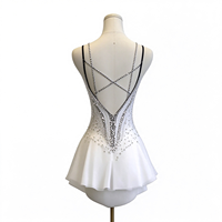 Robe de danse patinage blanche sans manches en maille avec strass, dos croisé à nouer et volants pour enfants et adultes, compétition et performance