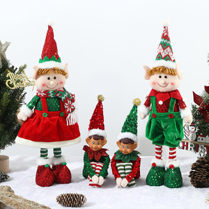 Nouvelles décorations de Noël créatives : Pendentif poupée elfe rouge et verte télescopique pour sapin de Noël - Product Image 1