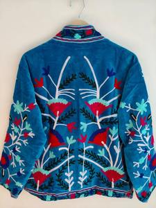 Chaqueta Bomber Clásica de Terciopelo Suzani Hecha a Mano, Ecológica, Reversible, Transpirable, con Bordado Floral, Corta, para Invierno - Product Image 4