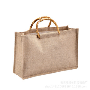 Bolso Tote de Mujer con Asa de Bambú, de Algodón y Lino, Color Sólido, Horizontal, Embalaje General, Hecho en Anji - Product Image 5