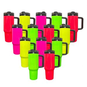 Vasos de 40 oz con Asa, Tapa y Pajita, en Colores Neón con Base Negra Plateada, Grabado Láser, para Deportes al Aire Libre y Viajes - Product Image 3