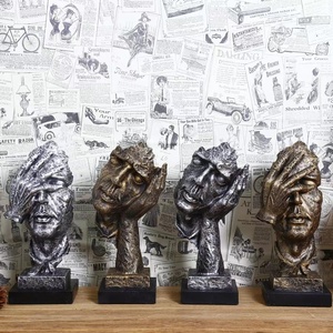 Estatua de Resina Abstracta de Pensador 'El Silencio es Oro' Grabada a Mano, Dorada y Plateada, Estilo Art <span class=keywords><strong>Deco</strong></span>, Adorno para el <span class=keywords><strong>Hogar</strong></span> y Cumpleaños, para Sala de Estar - Product Image 2