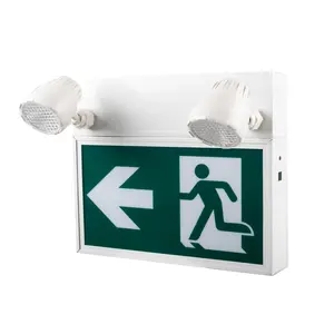Steel Housing Rechargeable Fire Emergency Running Man Exit Sign With 2 Spot Lights