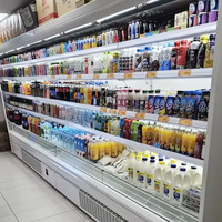 Réfrigérateur vertical commercial pour supermarché, vitrine ouverte multi-niveaux avec étagères réglables et rideau