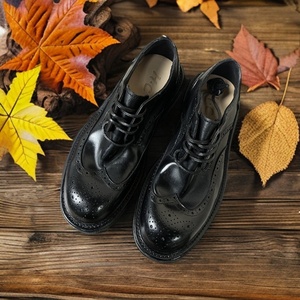 Zapatos de vestir formales para hombre, estilo retro lavado, con broche de brocado en relieve, de cuero genuino, suela gruesa, con cordones, que aumentan la altura - Product Image 5