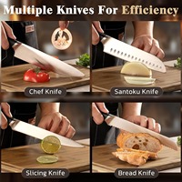 Ensemble de 17 couteaux de cuisine allemands en acier inoxydable avec bloc et aiguiseur, lame tranchante, passe au lave-vaisselle, parfait pour un cadeau de vacances