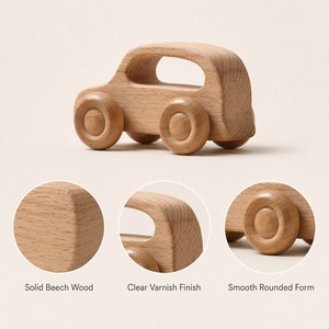 Natural Beech <strong>Wood</strong> <strong>Push</strong> <strong>Along</strong> <strong>Toy</strong> Car with Easy-Grip Handle Waldorf Montessori Vehicle for DTC Brands CE CPC 12M+ Kids <strong>Toy</strong> - Product Image 4