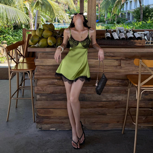 Elegante y Sexy Vestido Camisero de Satén con Encaje, Corte Ajustado, Línea A, Mini Vestido de Fiesta para Mujer - Product Image 5