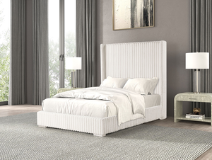 Meubles de chambre à coucher, couleur blanche, style moderne luxueux, lit capitonné 1 place, tissu en fourrure chenille, matelas prêt à l'emploi - Product Image 1