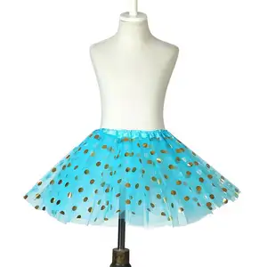 Wholesale 3-Layer Gold Dot Ballet Performance Wear Fluffy Short Skirt for Baby Girl's Birthday