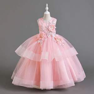 Abito Estivo Rosa Lungo <span class=keywords><strong>da</strong></span> Damigella <span class=keywords><strong>per</strong></span> <span class=keywords><strong>Bambina</strong></span>, Costume <span class=keywords><strong>da</strong></span> Principessa <span class=keywords><strong>per</strong></span> Cerimonie e Feste di Matrimonio - Product Image 3
