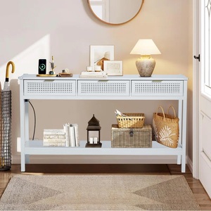 <span class=keywords><strong>Table</strong></span> <span class=keywords><strong>console</strong></span> en bois de salon avec 3 tiroirs, <span class=keywords><strong>table</strong></span> d'entrée en rotin pour entrée - Product Image 4