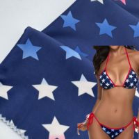 Tissu en polyester et élasthanne bleu à motif étoile pour maillots de bain sexy ouverts pour femmes