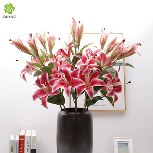 5-Head 3D Film Lily Artificial Flower High Simulation Plastic Home Decor Wedding Use - Product Image 3