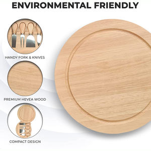 Plateau à <span class=keywords><strong>fromage</strong></span> rond en bois pivotant, planche à découper <span class=keywords><strong>de</strong></span> 8 pouces avec 4 couteaux à <span class=keywords><strong>fromage</strong></span> en acier inoxydable - Product Image 5