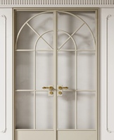 Puertas Francesas Modernas de Aluminio Comercial Personalizadas con Entrada Arqueada, Doble Vidrio, Resistentes al Viento, para Posición Interior Frontal