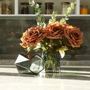 Vaso de vidro de borosilicato soprado à mão para flores, vaso de mesa personalizado transparente exclusivo para decoração de casa
