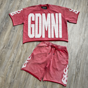 Set Streetwear Vintage di Lusso Personalizzato con Logo, Lavaggio Acido, Stile Y2K Hip Hop, T-Shirt e Pantaloncini in <span class=keywords><strong>Cotone</strong></span> con Applicazione Fiamma, 2 Pezzi - Product Image 3
