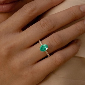 Oval <b>Emerald</b> <b>Ring</b> 925 Sterling Silver, Natural <b>Emerald</b> Engagement <b>Ring</b>, Dainty Diamond <b>Band</b>, May Birthstone Gift for Her - Product Image 2