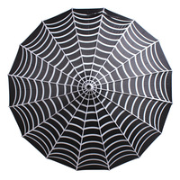Parapluie pagode 16K Design créatif motif toile d'araignée longue poignée avec crochet incurvé parapluie résistant au vent jour ensoleillé et pluvieux