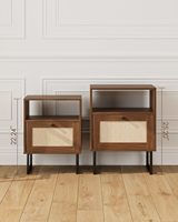 Table de chevet en bois de style bohème moderne avec tiroir, petite table d'appoint noire pour chambre, salon et bureau