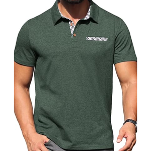 Men's Green Short Sleeve <b>Polo</b> <b>Shirt</b> <b>With</b> Chest <b>Pocket</b> Casual Knitted Cotton Breathable Solid Color Design Regular Fit - Product Image 4