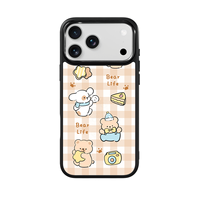 Coque de téléphone AG Feeling Black Edge avec motif d'ours étoilé doré pour iPhone 17, 17 Pro Max, 16 Pro, 15, 15 Pro Max – Coque magnétique