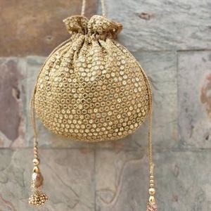 PARTY & WEDDING POTLI <b>BAGS</b> WITH EMBELLISHED WITH CRYSTAL GLASS BEADS STONE <b>PEARL</b> , ZARDOZI WORK-2021 - Product Image 1