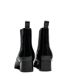 Bottes Chelsea en cuir à bout carré pour hommes, à enfiler, finition brillante, style simple, effet rehausseur, imperméables, hiver automne - Product Image 4