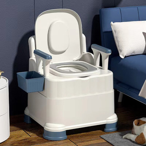 Toilette portable avec chaise pour personnes âgées, utilisation intérieure, design en deux parties, matériau PP, pratique, style moderne - Product Image 1