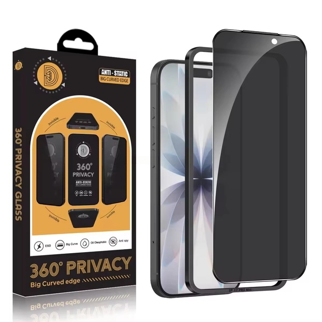1 Pack 360° Privacy Screen Protector for iPhone 17 18 Pro Max Anti-Spy Tempered Glass Alignment Frame Case-Friendly 9H Hardness