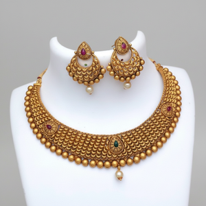 Ensemble de collier ras de cou en pierre de Pota plaqué or rose et vert, bijoux fins SFNECK96 - Product Image 2