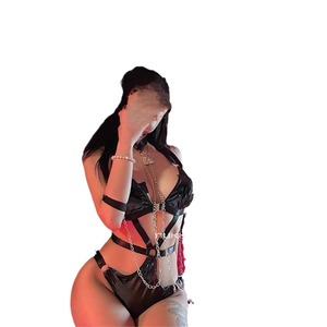 Sexy lingerie bodysuit with tight patent leather bodysuit, bondage with metal bracelets, chains, chokers, and shiny leather - Product Image 5