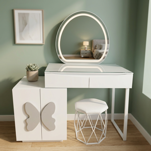 Mesa de Maquillaje Moderna con Espejo Iluminado y Almacenamiento para Dormitorio con Diseño de Mariposa - Product Image 4