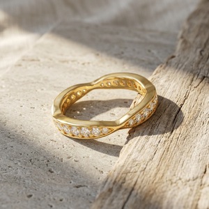 Yellow Gold Moissanite Eternity Band <b>Ring</b> Round Brilliant Cut Channel Setting Classic Style Unisex Wedding <b>Ring</b> - Product Image 4