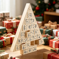 Calendrier de l'Avent en bois en forme de sapin de Noël, boîte cadeau décorative pour le compte à rebours de Noël