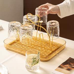 Ensemble de tasses en verre élégantes avec support doré, grande capacité, résistantes à la chaleur, pour fêtes et usage domestique, pour thé, lait, bière, couleur unie - Product Image 1